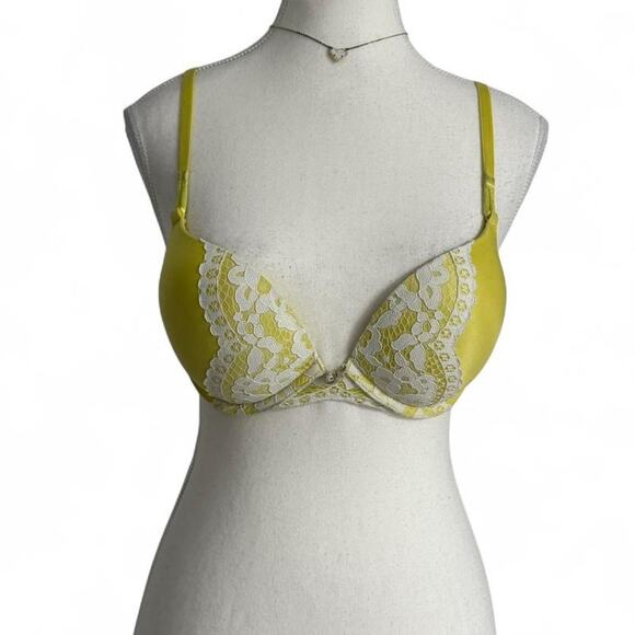Victoria's Secret Other - Victorias Secret Bomb She’ll Plunge Push Up Yellow Lace Bra Size 34B